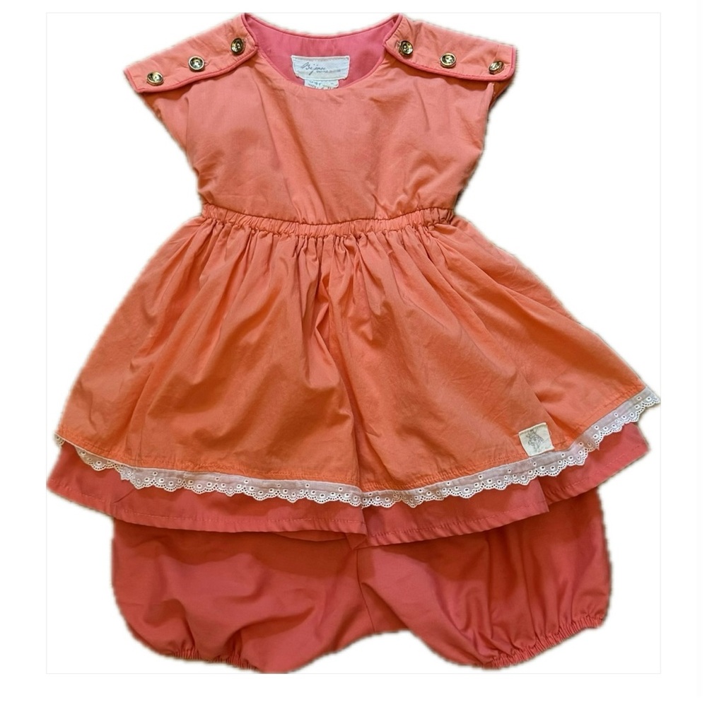 Bijou Sauvage Clothier Maddox Coral Dress with Bloomers Size 2